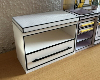 Mini Möbel, Küchenschrank mit Schublade für Miniverse, Puppenstuben und Co.