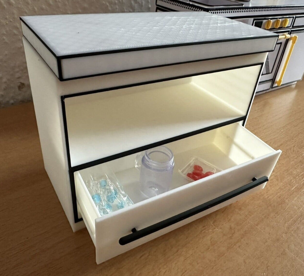 Mini Möbel, Küchenschrank mit Schublade für Miniverse, Puppenstuben und Co.